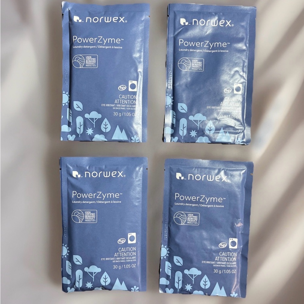 Norwex PowerZyme Blue Laundry travel Packets 1.05oz x4 120g